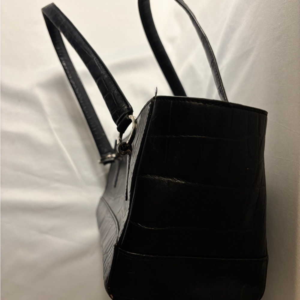 Monsac Leather Black Crocodile-Embossed Women's Tote - Picture 4 of 16